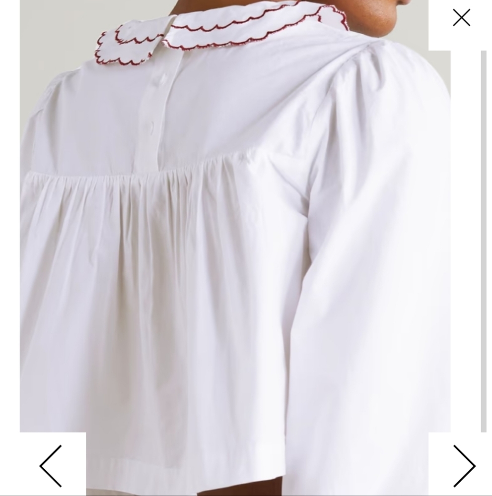Nwot Batsheva Fresh Cotton Smocked Embroidery Boho Cropped Top 6 S - Picture 2 of 11